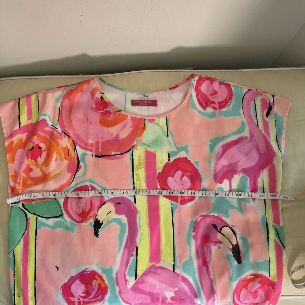 Amanda Johnson Studio Dress Tunic Cover Up Pockets Colorful Flamingo L - Picture 5 of 8